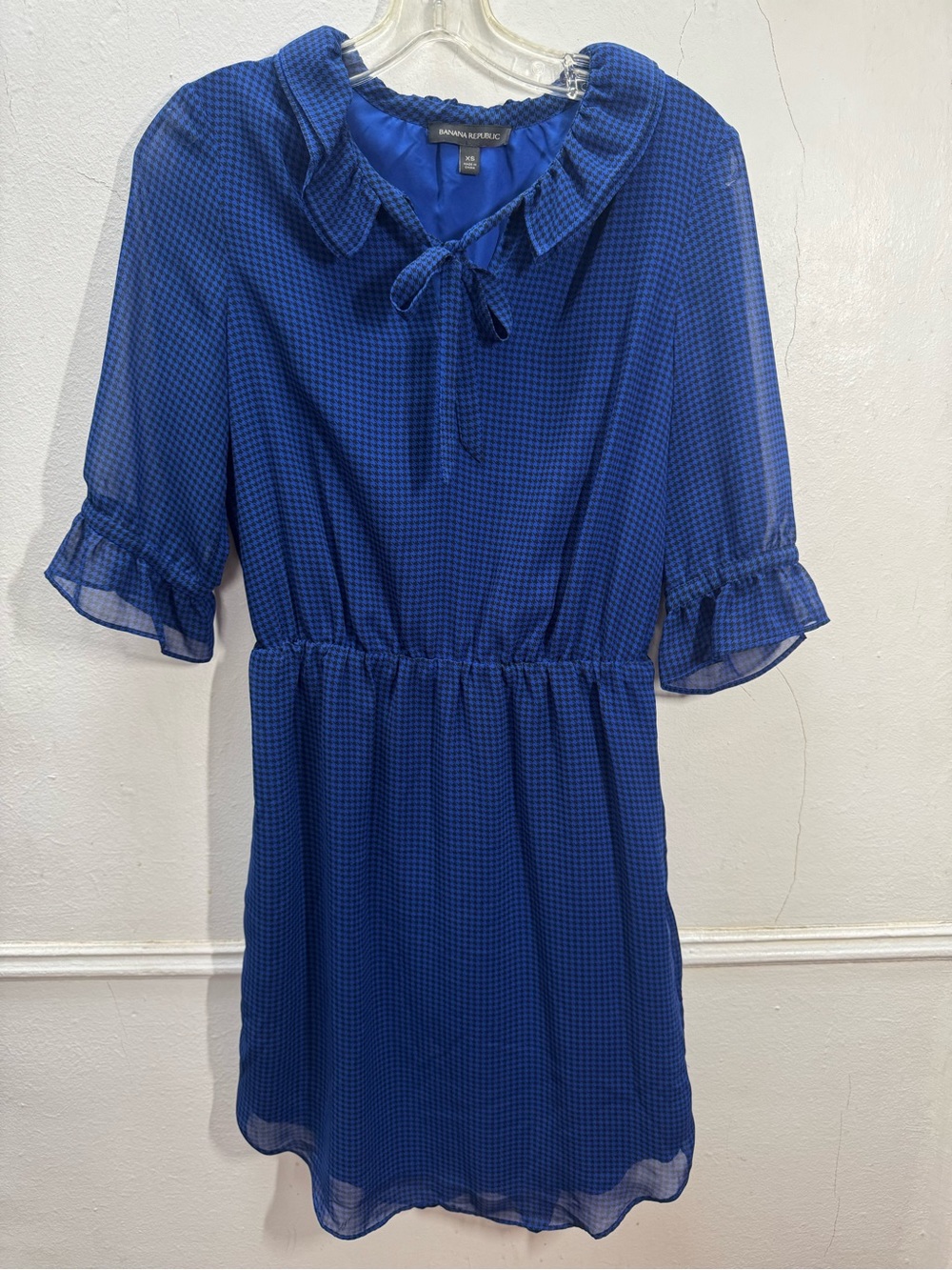 Banana Republic Royal Blue Tie-Neck Ruffled Mini Dress